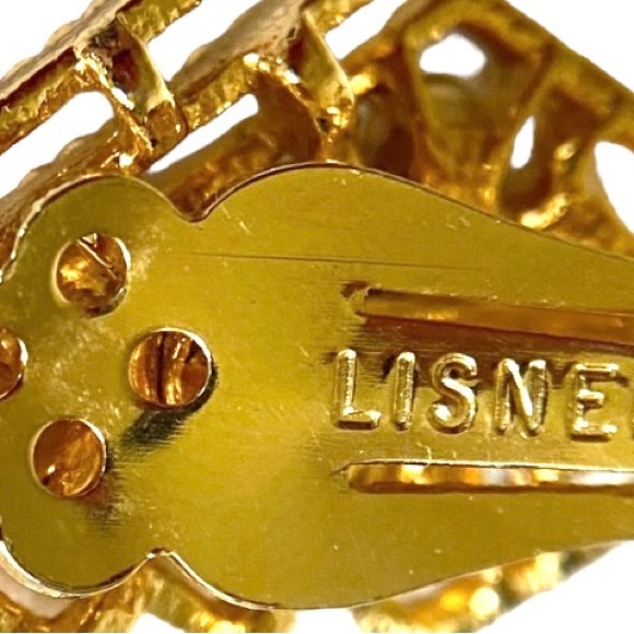Vintage LISNER Clip On Earrings Gold Tone & Rhinestone Earrings 80s Chic Glam - Picture 7 of 11